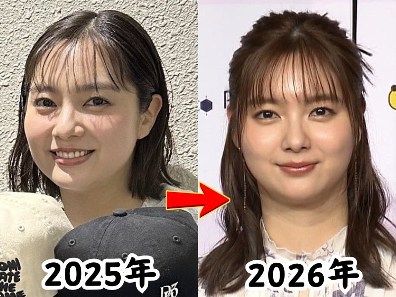 太ったと話題の新川優愛さんの2025年と2026年最新の姿を比較した画像