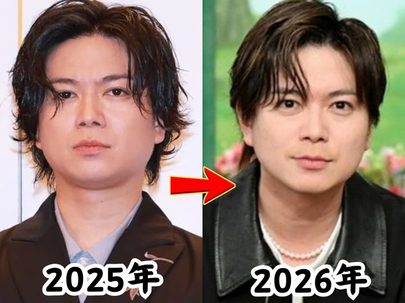 太った姿が話題になったNEWS加藤シゲアキの2025年と2026年の姿を比較した画像