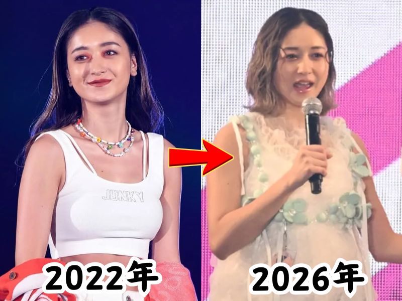 みちょぱさんの痩せていた2022年当時の姿と妊娠後太ったと話題になった2026年最新の姿を比較した画像