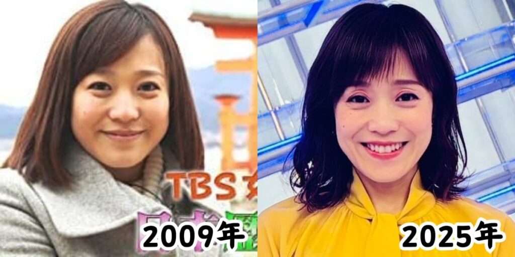 江藤愛アナの太っていた2009年の姿と瘠せたと話題になった2025年の姿を比較した画像