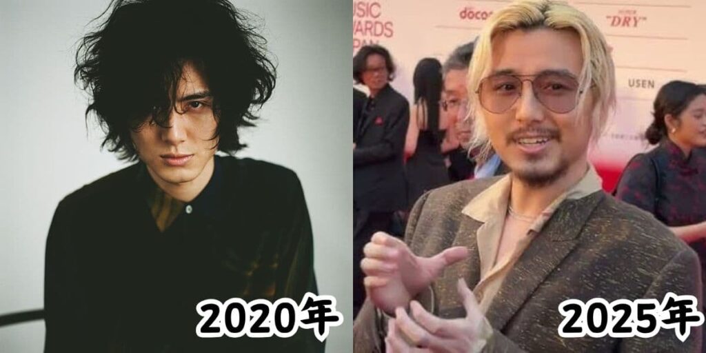 藤井風の痩せていた2020年の姿と太ったと話題になった2025年の姿を比較した画像