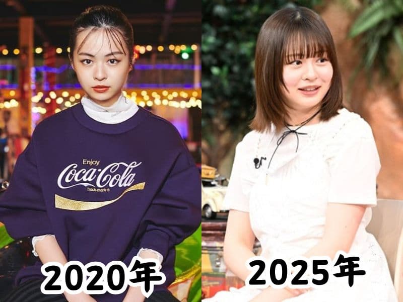 莉子の痩せていた2020年の姿と太ったと話題になった2025年の姿を比較した画像