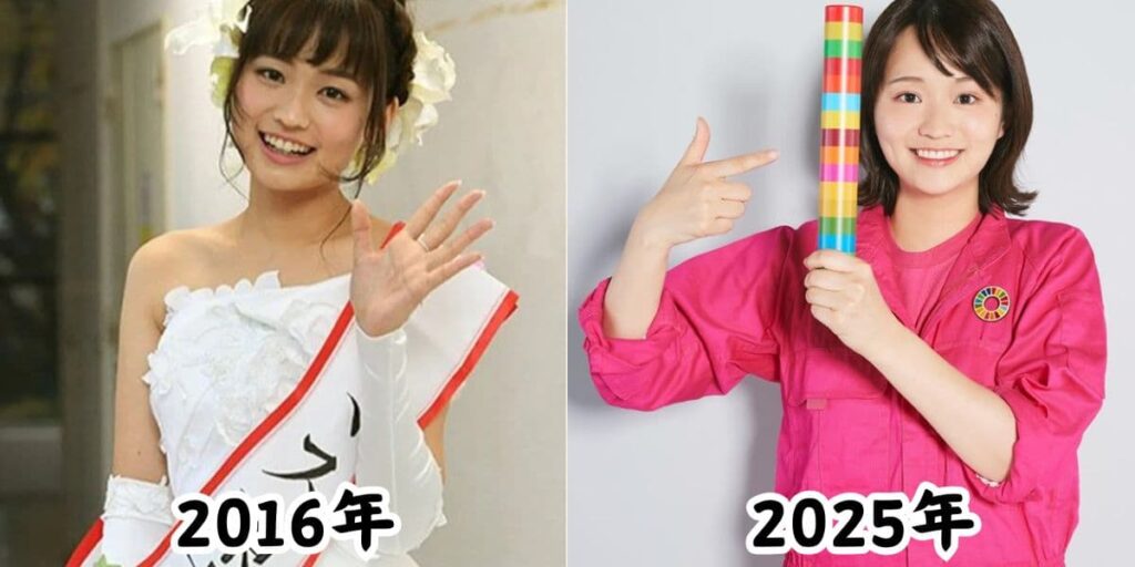 篠原梨菜アナの痩せていた2016年の姿と太ったと言われた2025年の姿を比較した画像
