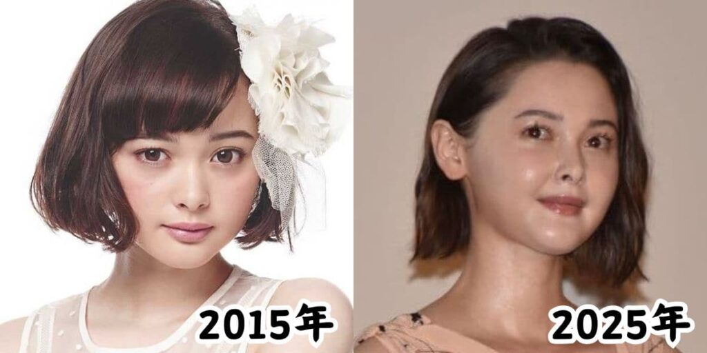 玉城ティナの痩せていた2015年の姿とふっくら太ったと話題になった2025年の姿を比較した画像