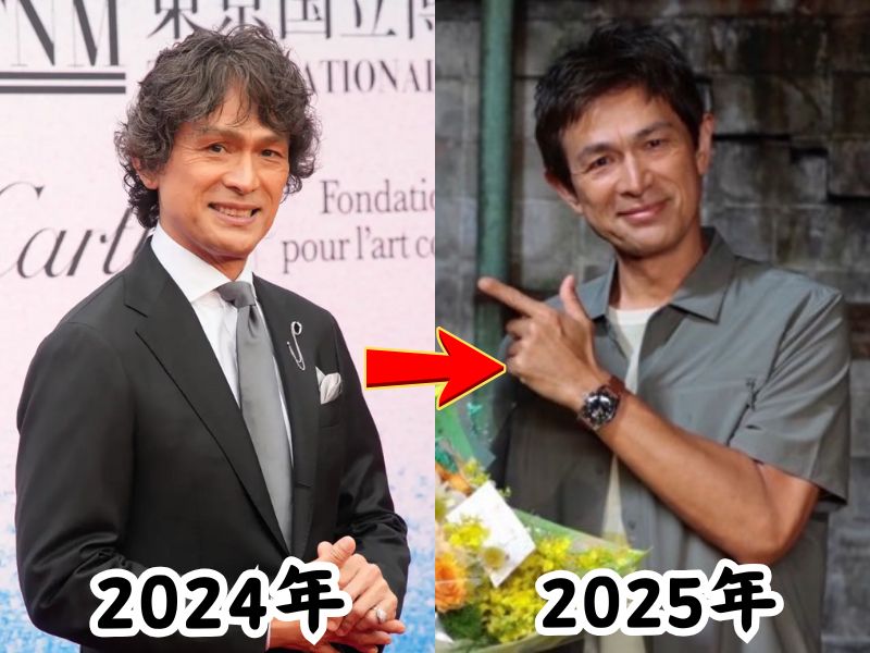 江口洋介さんのふっくらしていた2024年の姿と瘠せたと話題になった2025年の姿を比較した画像