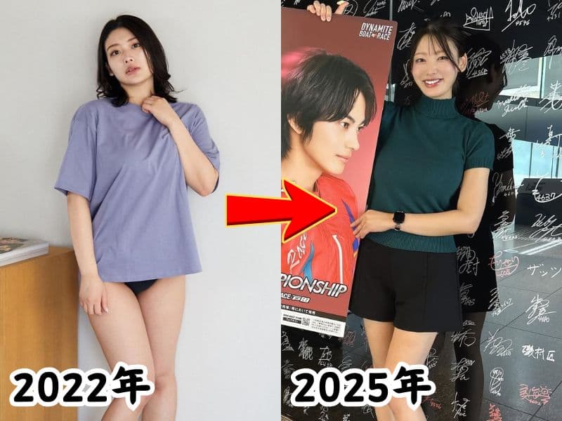 風吹ケイさんのふっくらしていた2022年と瘠せたと話題になった20254年の姿を比較した画像