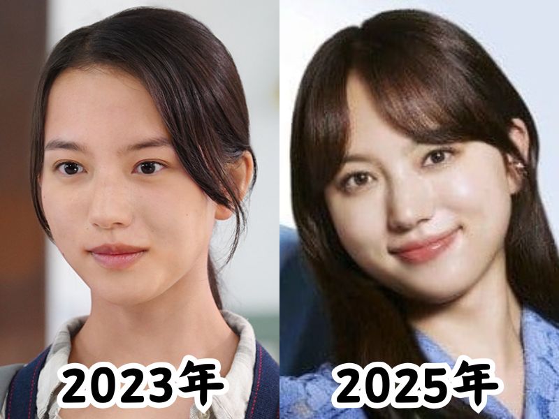 清原果耶さんの痩せていた2023年の姿と太ったと話題になった2025年の姿を比較した画像