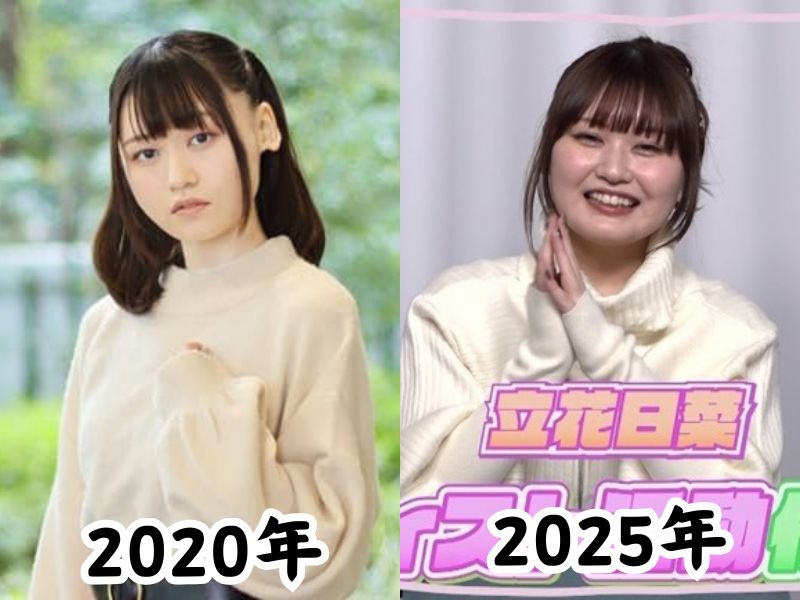 立花日菜さんの痩せていた2020年の姿と太ったと話題になった2025年の姿を比較した画像