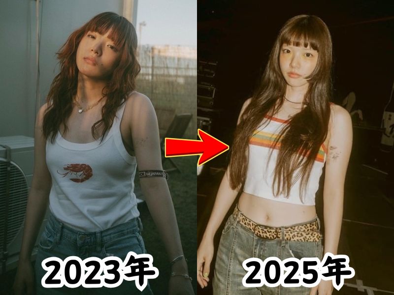 あいみょんのふっくらしていた2023年の姿と瘠せたと話題になった2025年の姿を比較した画像