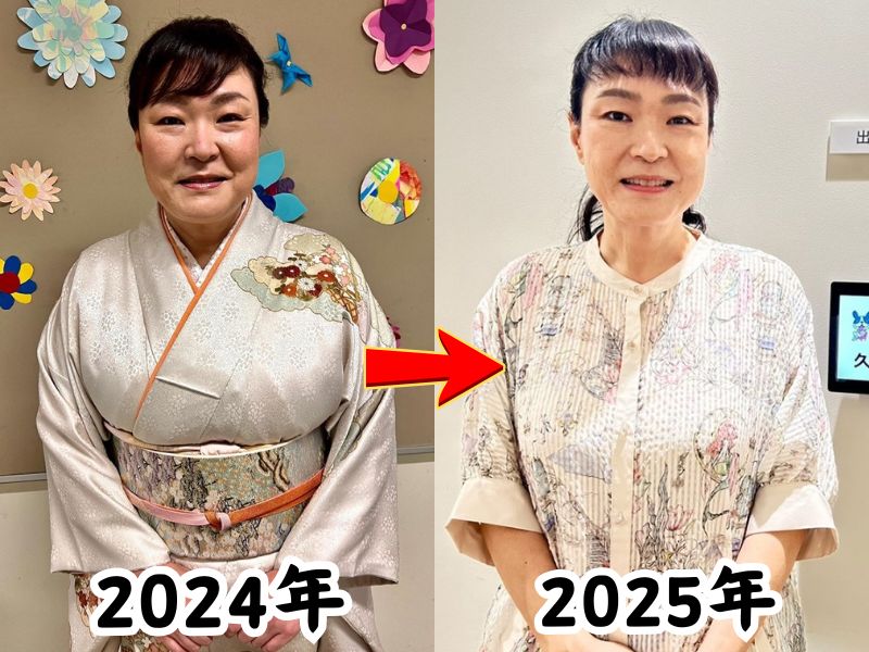 久保田磨希さんの太っていた2024年の姿と瘠せたと話題になった2025年の姿を比較した画像