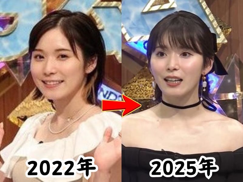 松岡茉優の顔が変わったと話題になった2025年の姿と2022年の姿を比較した画像