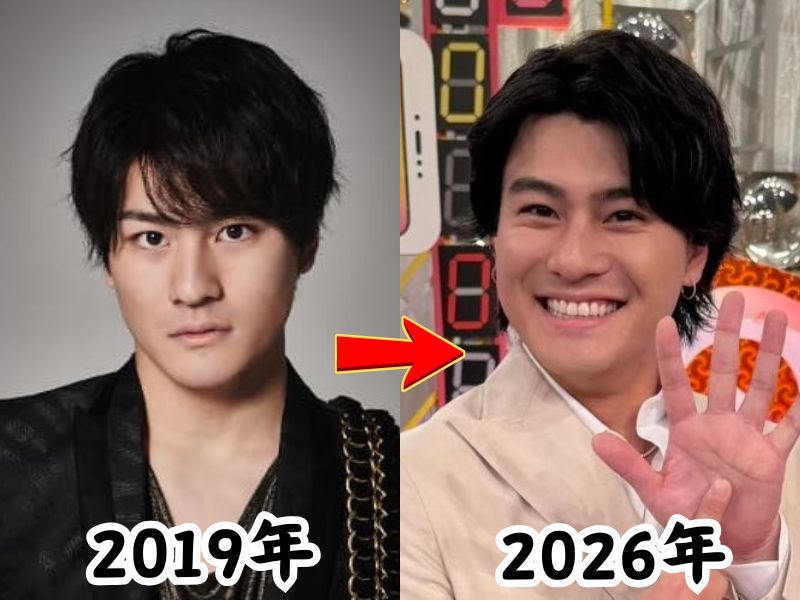 森本慎太郎さんの痩せていた2019年デビュー当時の姿と太ったと話題になった2026年の姿を比較した画像