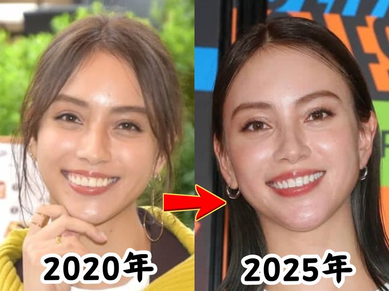 滝沢カレンさんの痩せていた2020年当時の姿と太ったと話題になった2025年当時の姿を比較した画像
