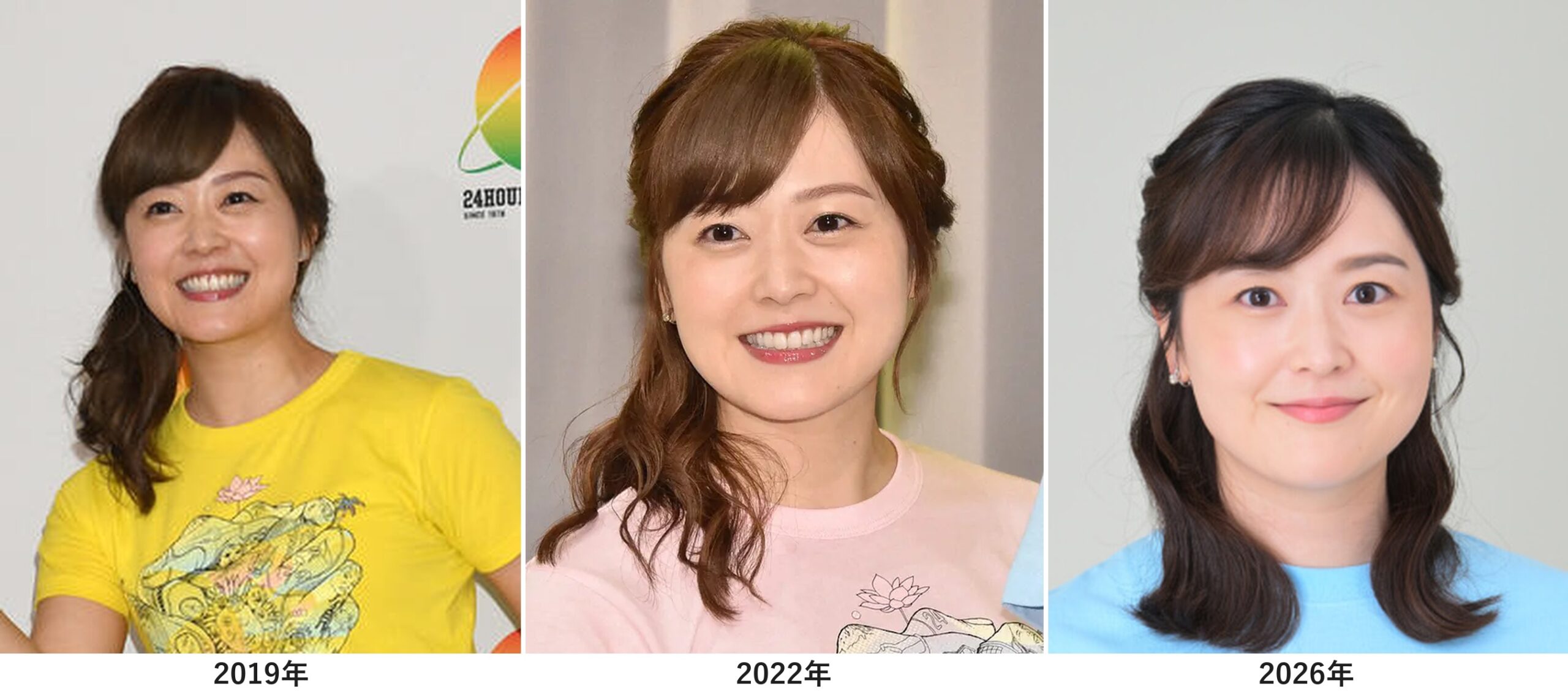水卜麻美アナの2019年・2022年・2026年の比較画像