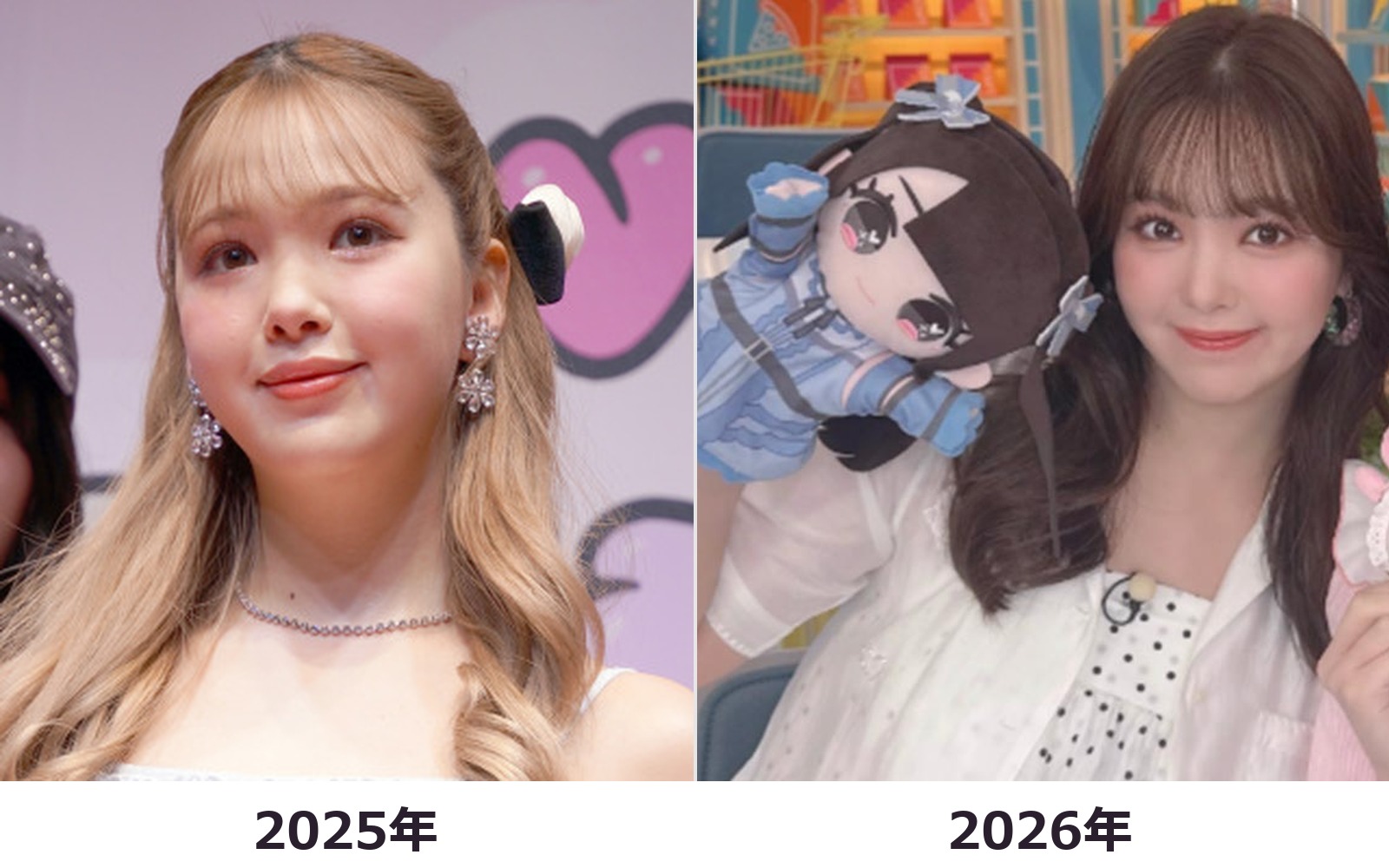 藤田ニコルさんの2025年と2026年の体型を比較した画像