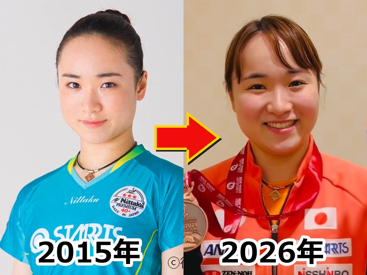 伊藤美誠さんの痩せていた2015年当時の姿と太ったと話題になった2026年最新の姿を比較した画像