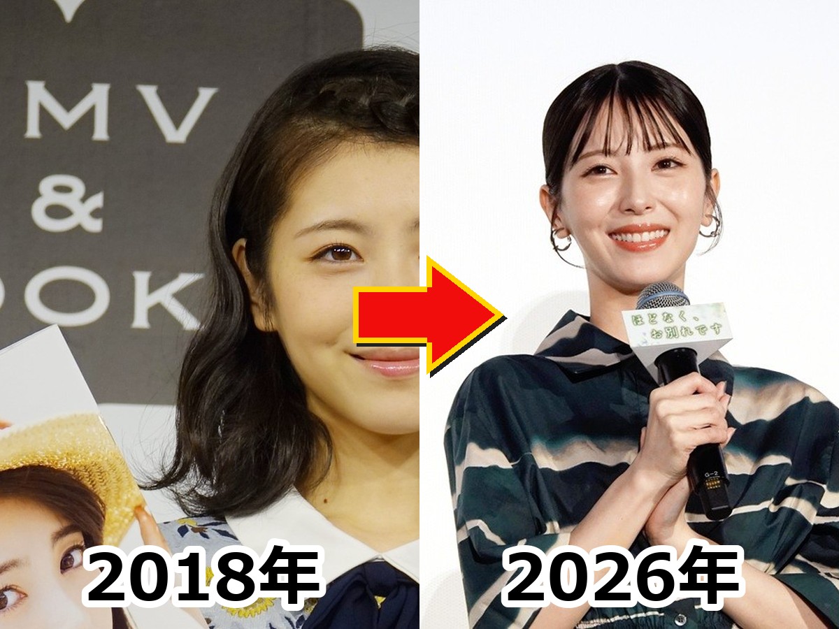 顔が変わったと話題になった浜辺美波さんの2018年当時と2026年現在の姿を比較した画像