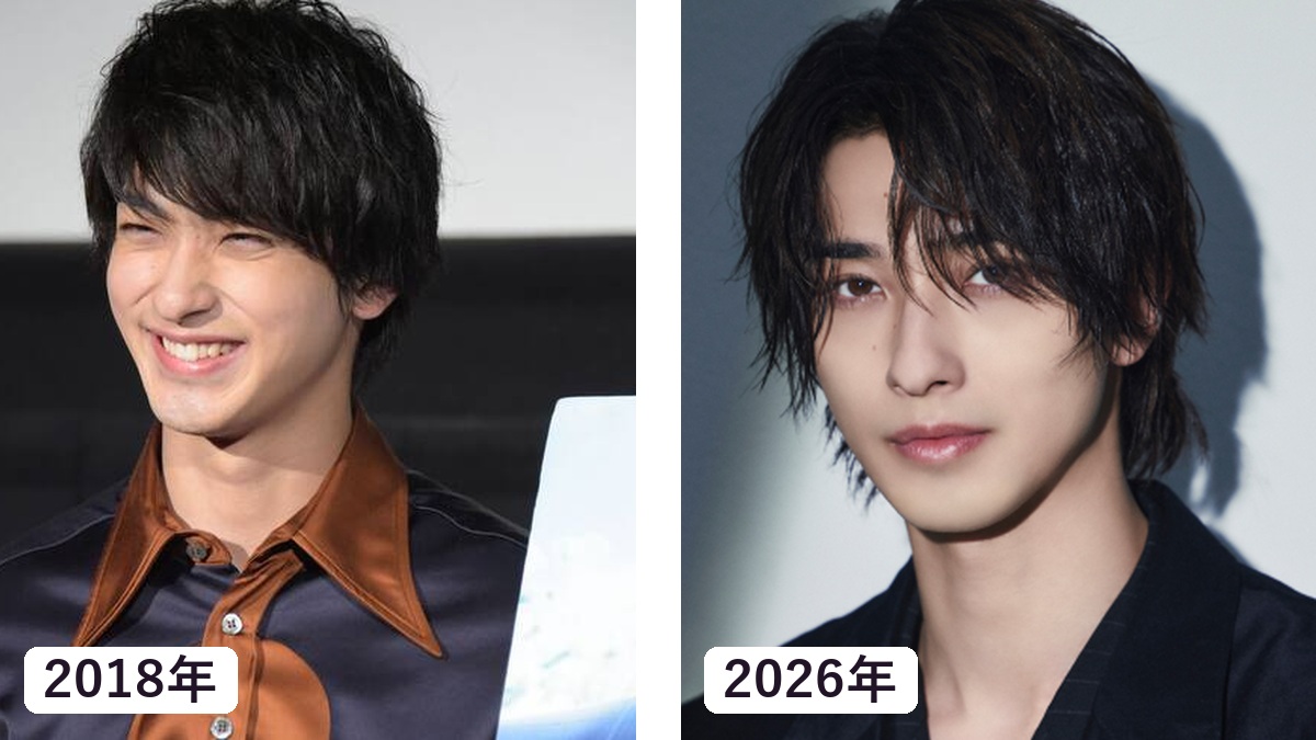 横浜流星さんのブレイク前の2018年と29歳の2026年現在を比較した画像