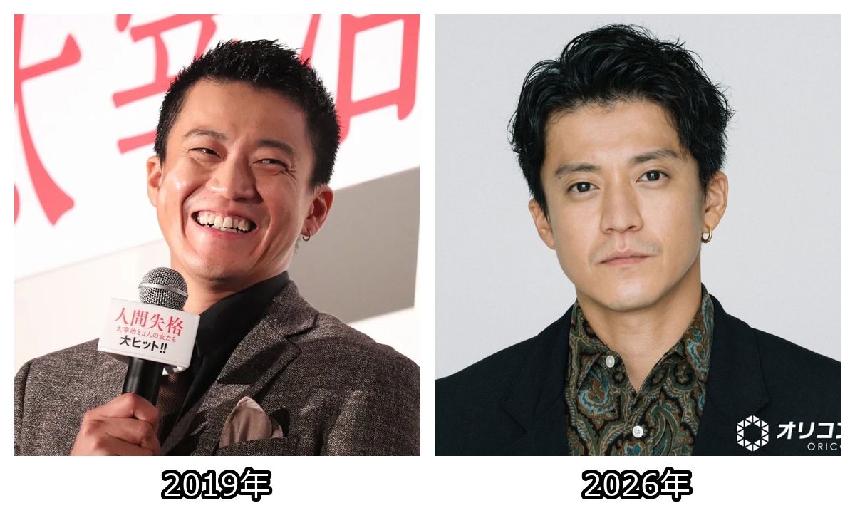小栗旬 痩せた|2019年の15kg減量時と2026年現在を頭から胸まで比較した画像
