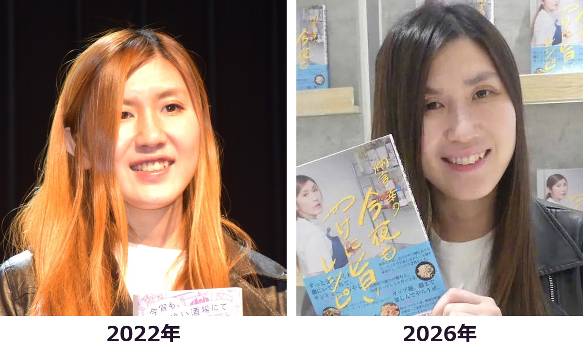 納言の薄幸さんの2022年と2026年の顔まわりと上半身を比較した画像