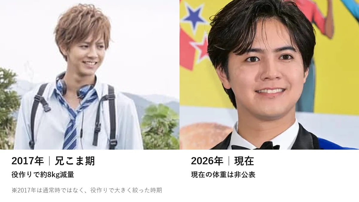 片寄涼太 太った 2017年兄こま期と2026年現在の顔と体型を比較