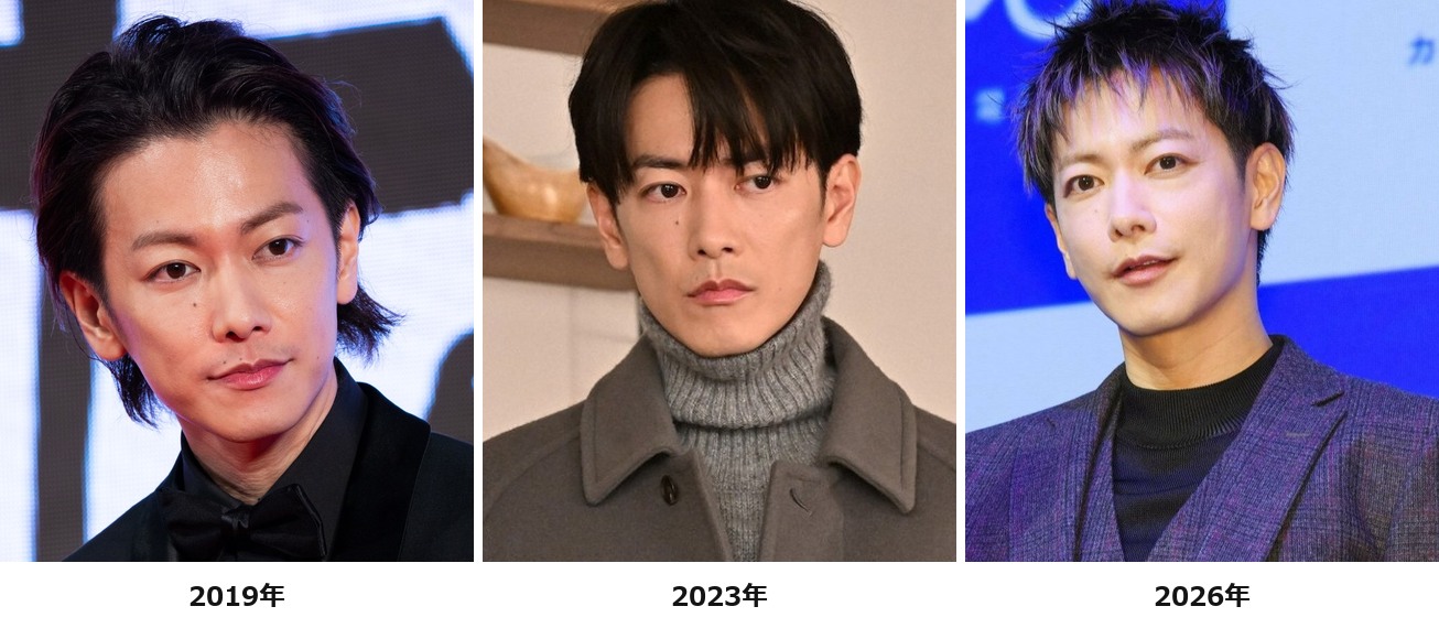 佐藤健さんの2019年・2023年・2026年の髪型を横並びで比較